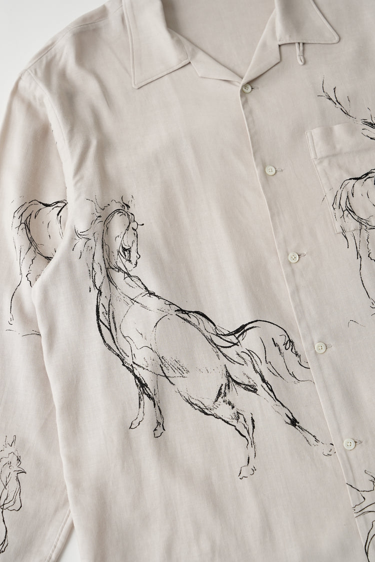 OLD JOE BRAND ORIGINAL PRINTED OPEN COLLAR SHIRTS (ANIMAL DRAWING) Long-sleeve 261OJ-SH18