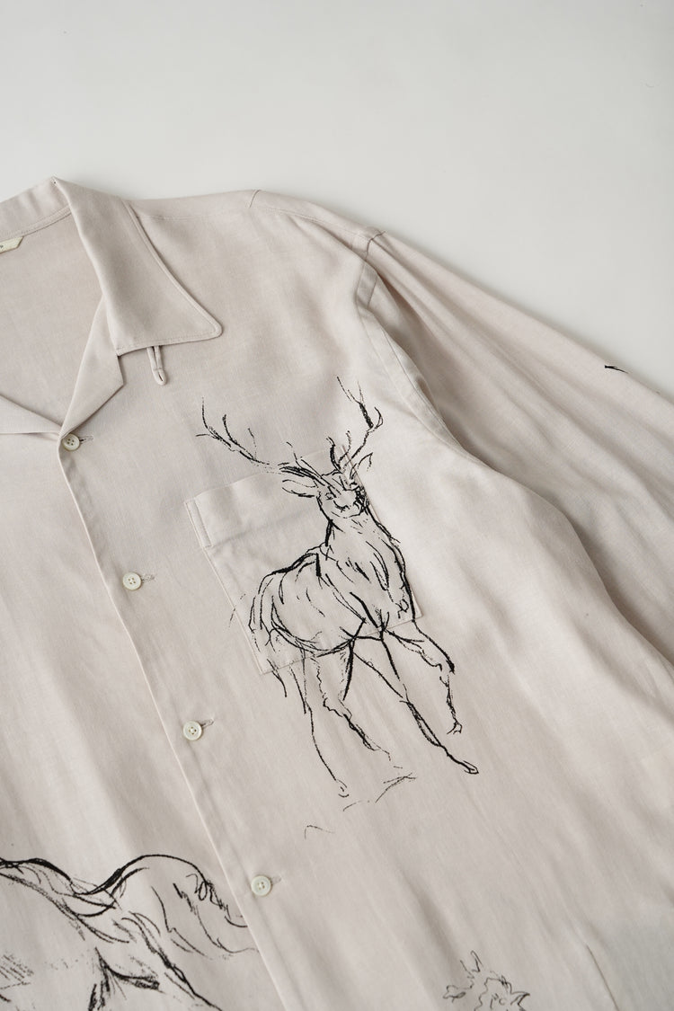 OLD JOE BRAND ORIGINAL PRINTED OPEN COLLAR SHIRTS (ANIMAL DRAWING) Long-sleeve 261OJ-SH18