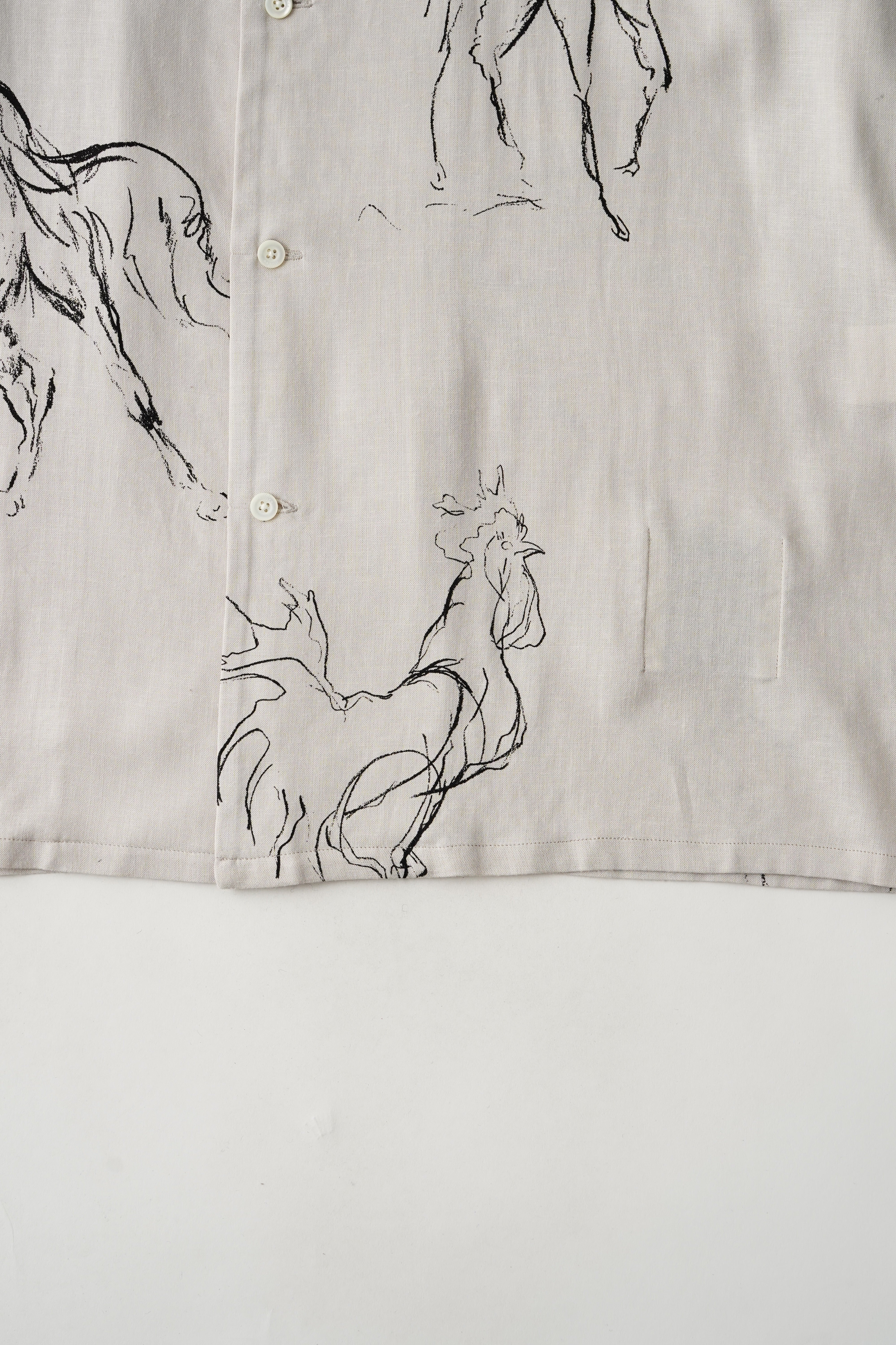 OLD JOE BRAND ORIGINAL PRINTED OPEN COLLAR SHIRTS (ANIMAL DRAWING