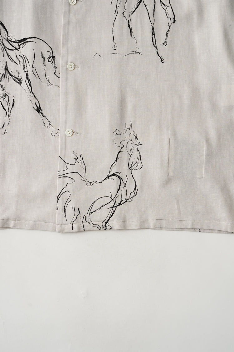 OLD JOE BRAND ORIGINAL PRINTED OPEN COLLAR SHIRTS (ANIMAL DRAWING) Long-sleeve 261OJ-SH18