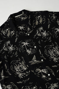 OLD JOE BRAND  ORIGINAL PRINTED OPEN COLLAR SHIRTS (PALM TREE) Short-sleeve BLACK 261OJ-SH23