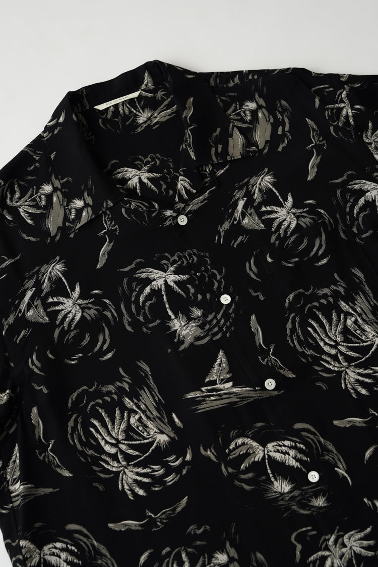 OLD JOE BRAND  ORIGINAL PRINTED OPEN COLLAR SHIRTS (PALM TREE) Short-sleeve BLACK 261OJ-SH23