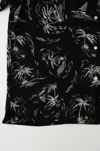 OLD JOE BRAND  ORIGINAL PRINTED OPEN COLLAR SHIRTS (PALM TREE) Short-sleeve BLACK 261OJ-SH23