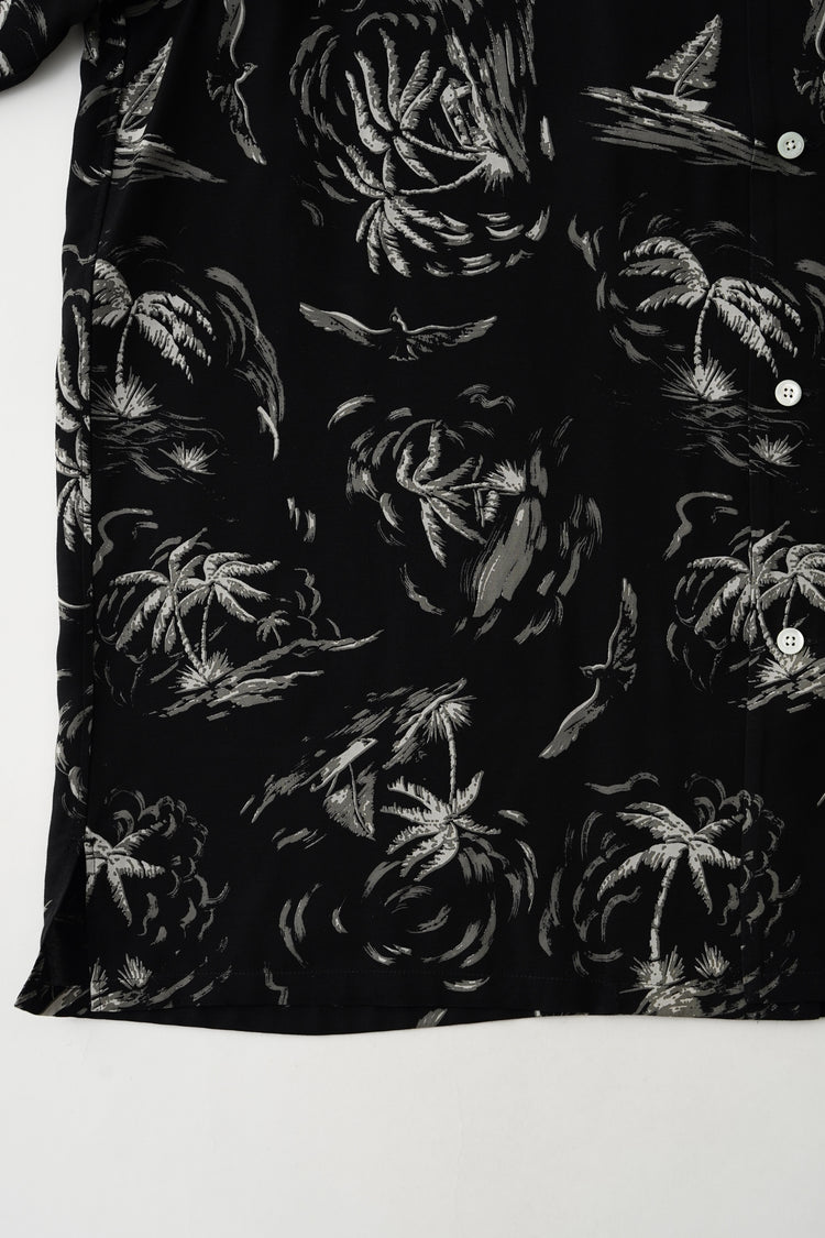 OLD JOE BRAND  ORIGINAL PRINTED OPEN COLLAR SHIRTS (PALM TREE) Short-sleeve BLACK 261OJ-SH23