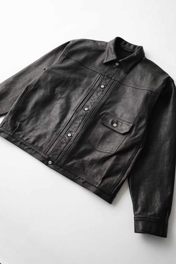 OLD JOE BRAND   PATINA HORSE-HIDE RIVETED JACKET 262OJ-JK17 PATINA BLACK