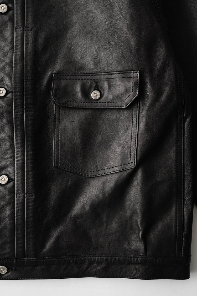 OLD JOE BRAND   PATINA HORSE-HIDE RIVETED JACKET 262OJ-JK17 PATINA BLACK