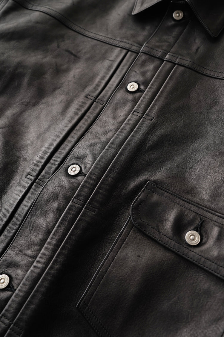 OLD JOE BRAND   PATINA HORSE-HIDE RIVETED JACKET 262OJ-JK17 PATINA BLACK