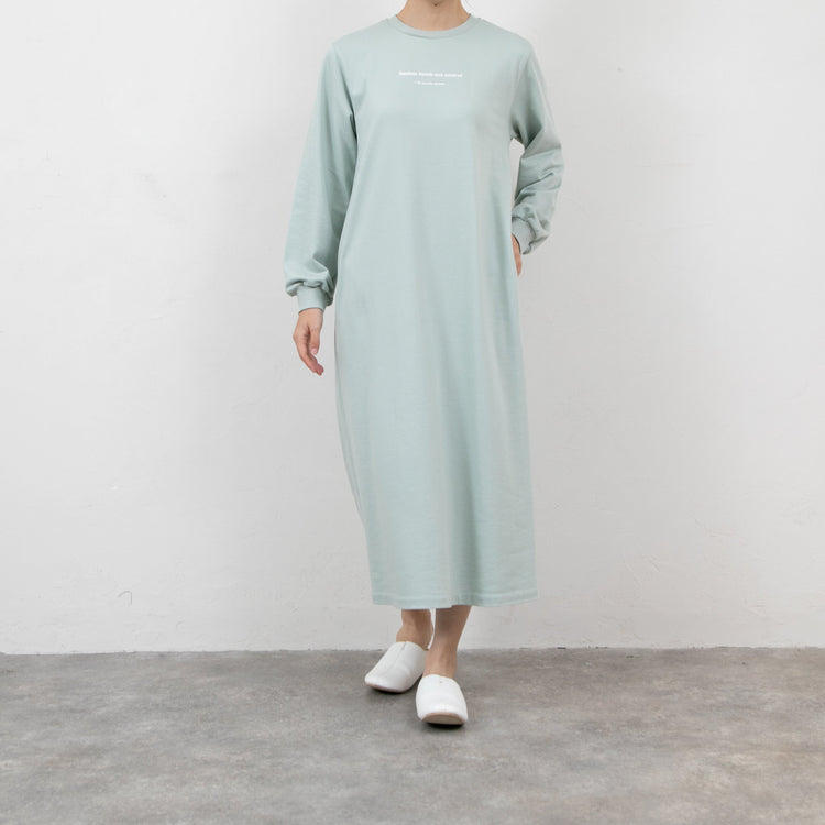 meme rirerire/ デクラーク裏毛 ロゴプリント ロングスウェットワンピース