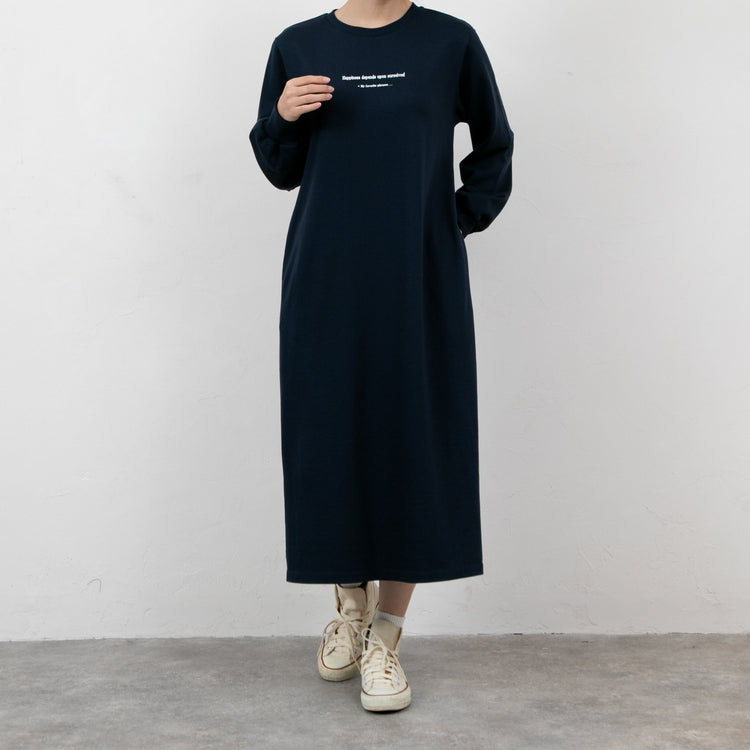 meme rirerire/ デクラーク裏毛 ロゴプリント ロングスウェットワンピース