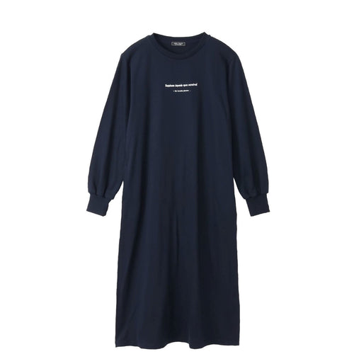 meme rirerire/ デクラーク裏毛 ロゴプリント ロングスウェットワンピース