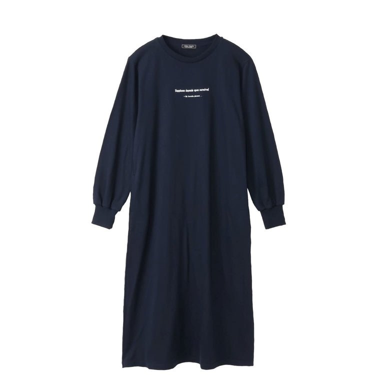 meme rirerire/ デクラーク裏毛 ロゴプリント ロングスウェットワンピース