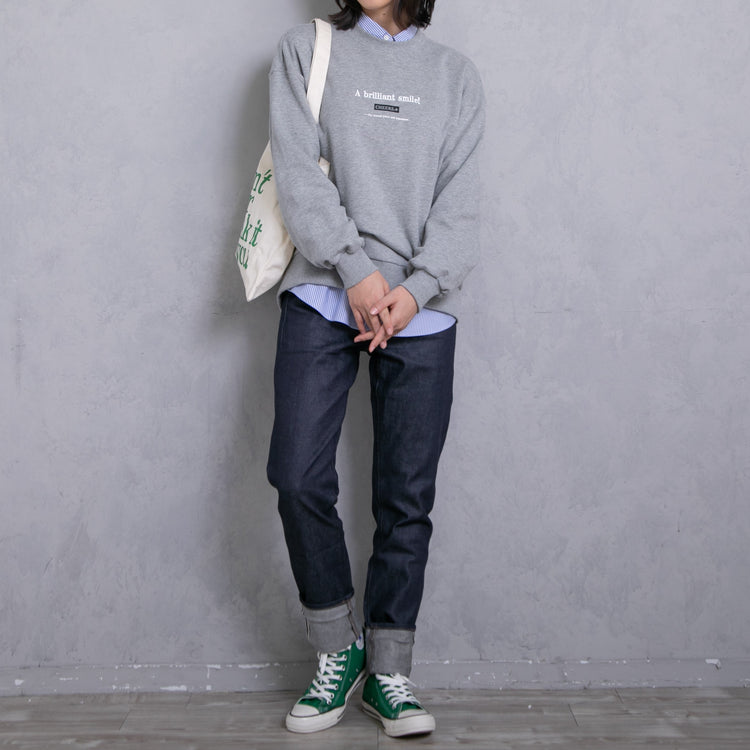 meme rirerire/Mロゴプリント オーバーサイズ 長袖スウェットプルオーバー