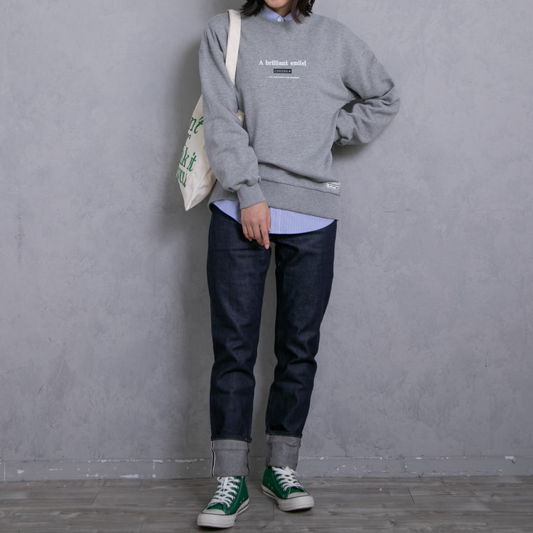 meme rirerire/Mロゴプリント オーバーサイズ 長袖スウェットプルオーバー