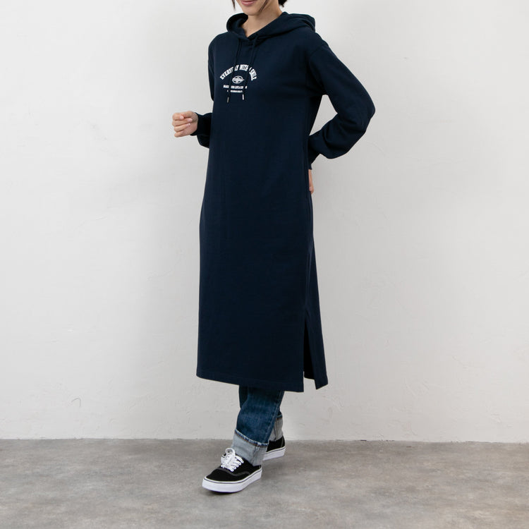 meme rirerire/ コットンミニ裏毛 SMILEロゴプリント パーカーワンピ