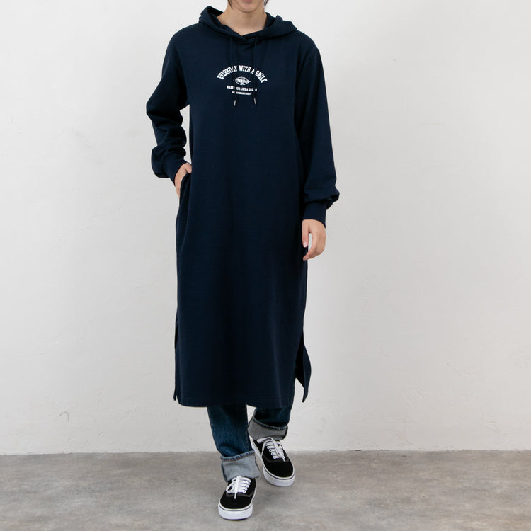 meme rirerire/ コットンミニ裏毛 SMILEロゴプリント パーカーワンピ