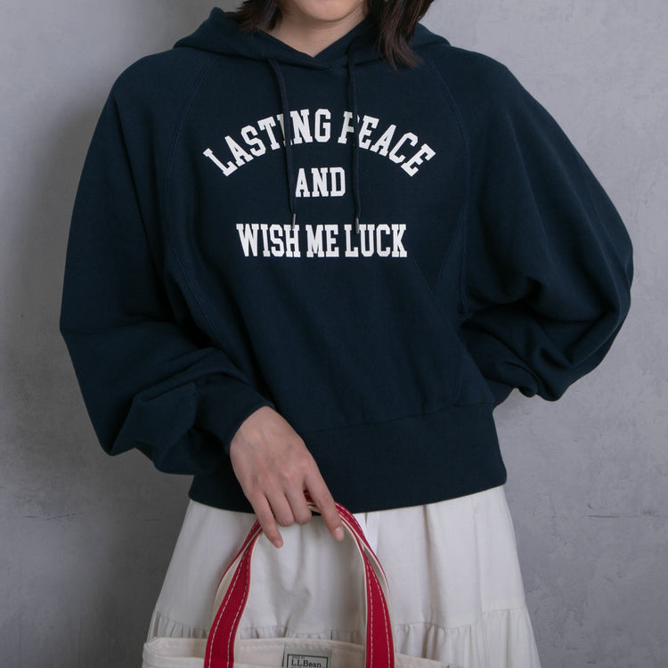 meme rirerire/ College logo print oversized short pullover sweatshirt