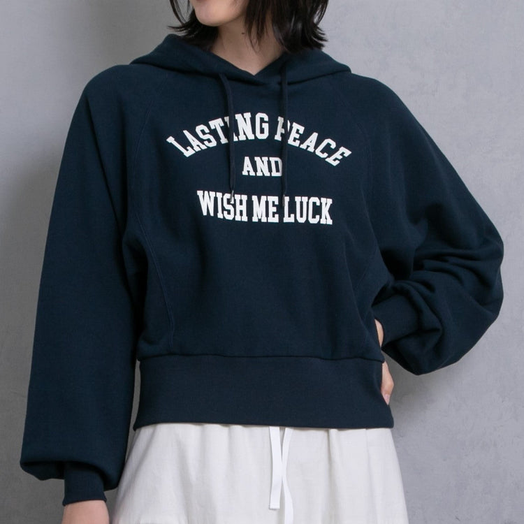 meme rirerire/ College logo print oversized short pullover sweatshirt