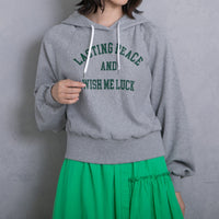 meme rirerire/ College logo print oversized short pullover sweatshirt