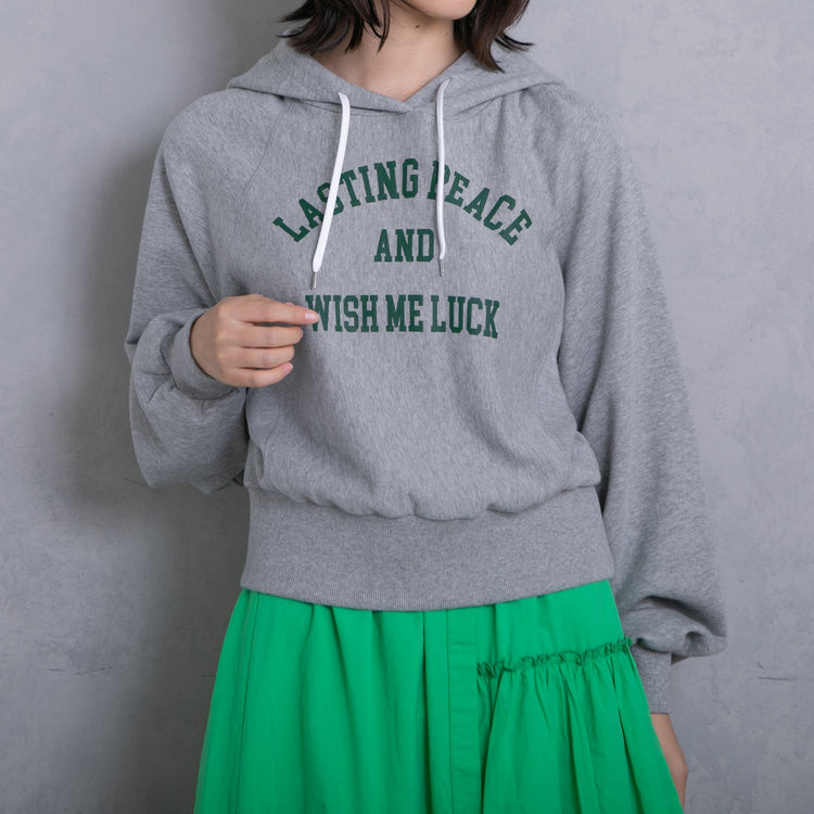 meme rirerire/ College logo print oversized short pullover sweatshirt