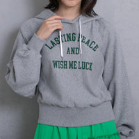 meme rirerire/ College logo print oversized short pullover sweatshirt