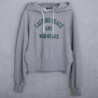 meme rirerire/ College logo print oversized short pullover sweatshirt