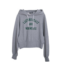 meme rirerire/ College logo print oversized short pullover sweatshirt