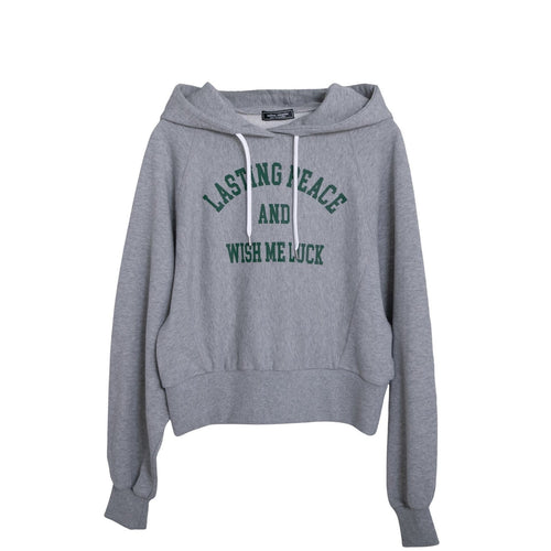 meme rirerire/ College logo print oversized short pullover sweatshirt