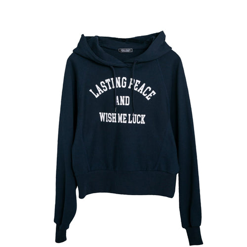 meme rirerire/ College logo print oversized short pullover sweatshirt