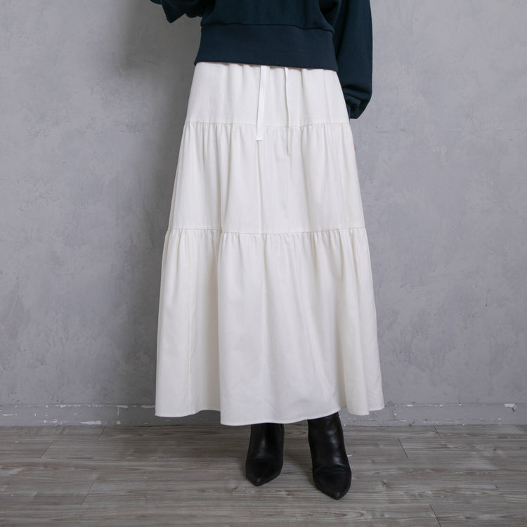 meme rirerire/Mツイルピーチワッシャー ティアードギャザーロングスカート