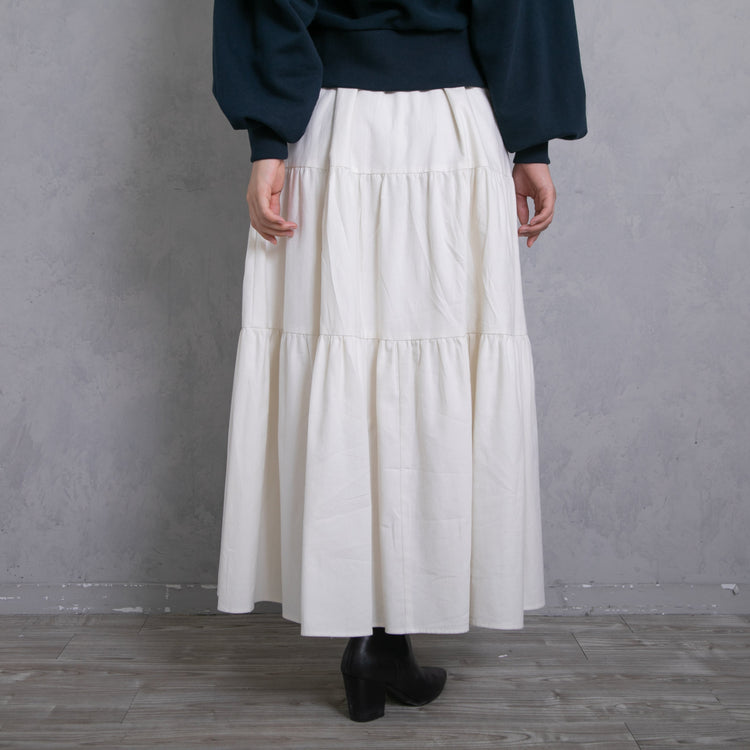 meme rirerire/Mツイルピーチワッシャー ティアードギャザーロングスカート