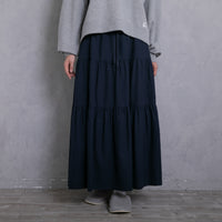meme rirerire/Mツイルピーチワッシャー ティアードギャザーロングスカート