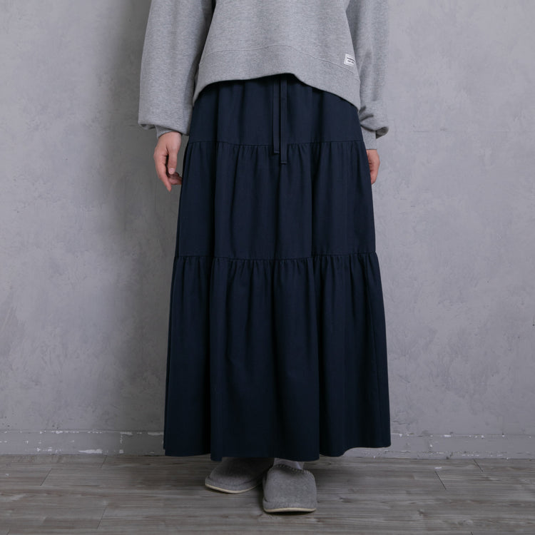 meme rirerire/Mツイルピーチワッシャー ティアードギャザーロングスカート