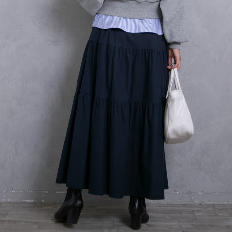 meme rirerire/Mツイルピーチワッシャー ティアードギャザーロングスカート