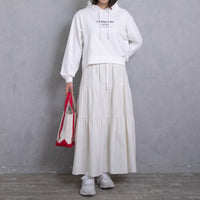meme rirerire/Mツイルピーチワッシャー ティアードギャザーロングスカート