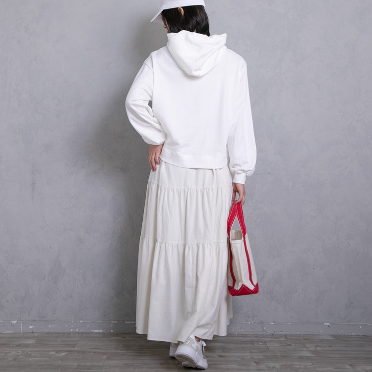 meme rirerire/Mツイルピーチワッシャー ティアードギャザーロングスカート