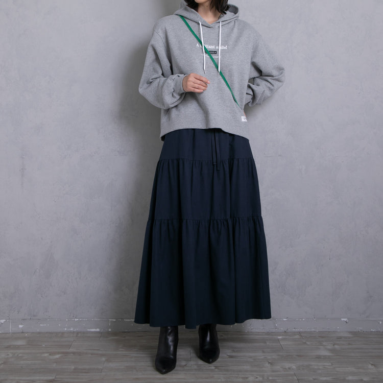 meme rirerire/Mツイルピーチワッシャー ティアードギャザーロングスカート