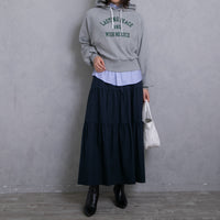 meme rirerire/Mツイルピーチワッシャー ティアードギャザーロングスカート