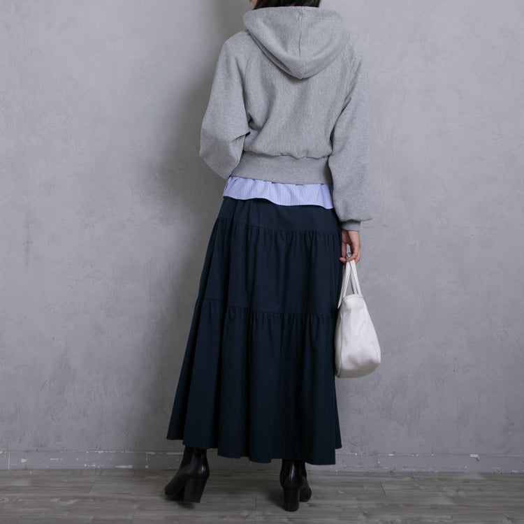 meme rirerire/Mツイルピーチワッシャー ティアードギャザーロングスカート
