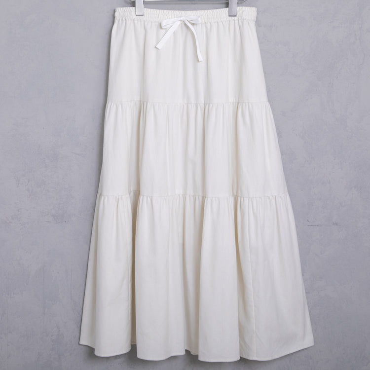 meme rirerire/Mツイルピーチワッシャー ティアードギャザーロングスカート
