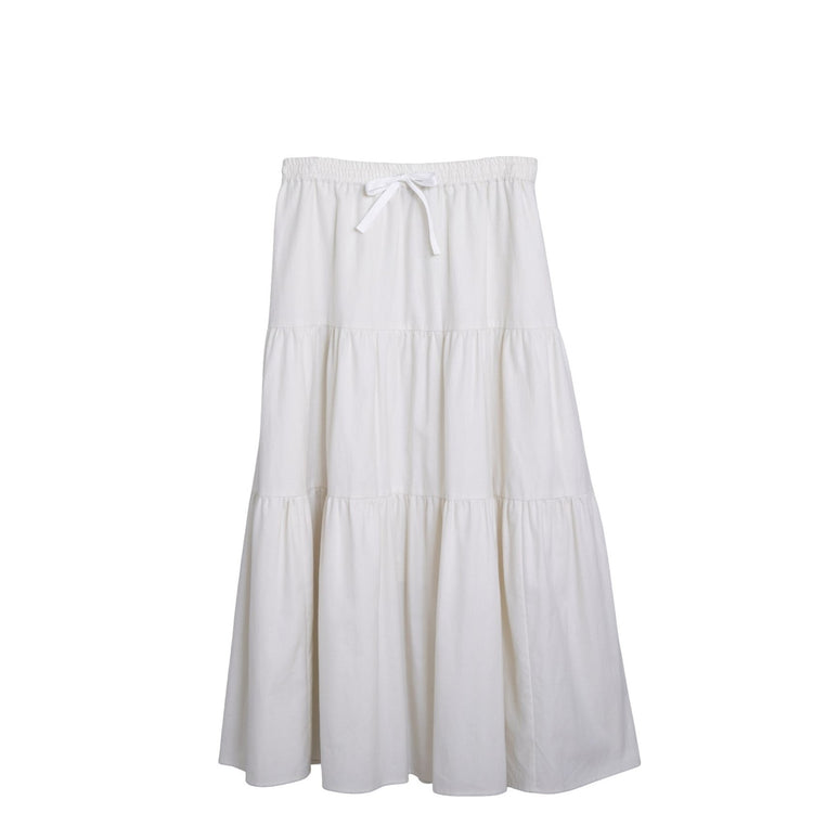 meme rirerire/Mツイルピーチワッシャー ティアードギャザーロングスカート