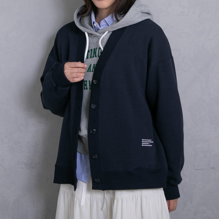 meme rirerire/ V-neck voluminous sleeve fleece-lined sweatshirt cardigan 