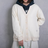 meme rirerire/ V-neck voluminous sleeve fleece-lined sweatshirt cardigan 