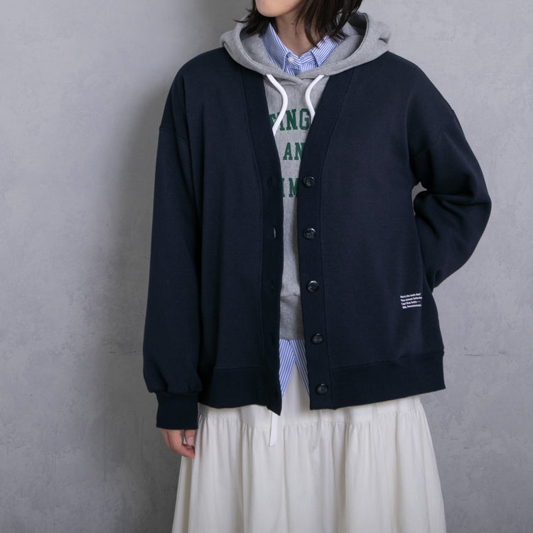 meme rirerire/ V-neck voluminous sleeve fleece-lined sweatshirt cardigan 