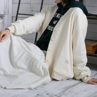 meme rirerire/ V-neck voluminous sleeve fleece-lined sweatshirt cardigan 