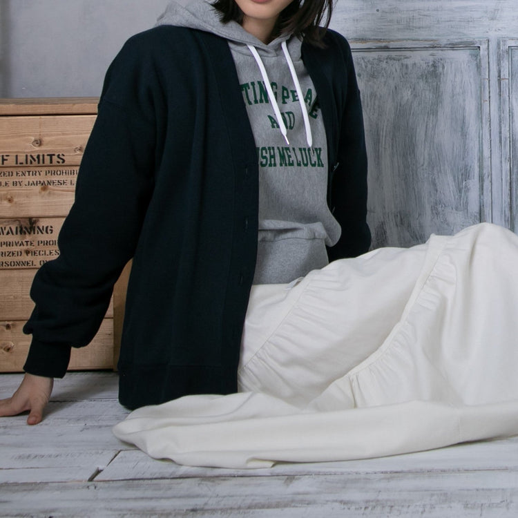 meme rirerire/ V-neck voluminous sleeve fleece-lined sweatshirt cardigan 