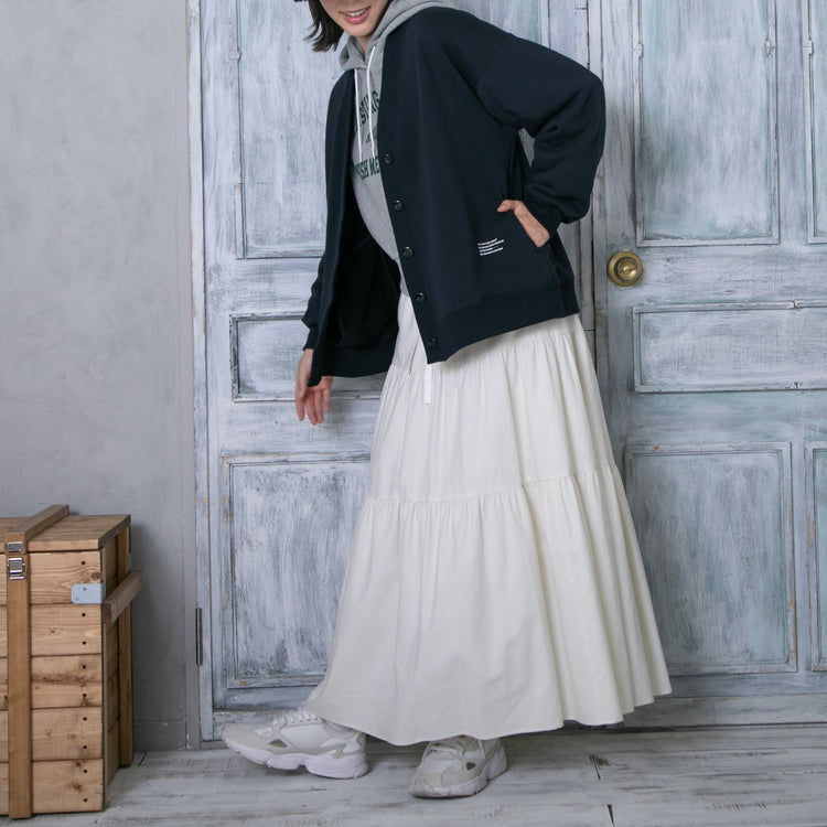 meme rirerire/ V-neck voluminous sleeve fleece-lined sweatshirt cardigan 