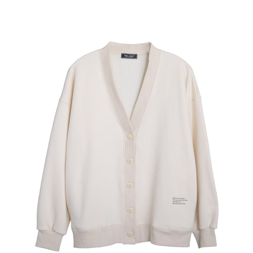 meme rirerire/ V-neck voluminous sleeve fleece-lined sweatshirt cardigan 