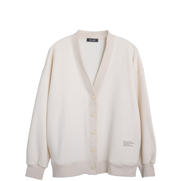 meme rirerire/ V-neck voluminous sleeve fleece-lined sweatshirt cardigan 