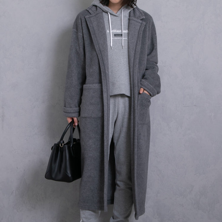 meme rirerire/Mメルトンフリース起毛ジャージー テーラード ライトロングコーディガン