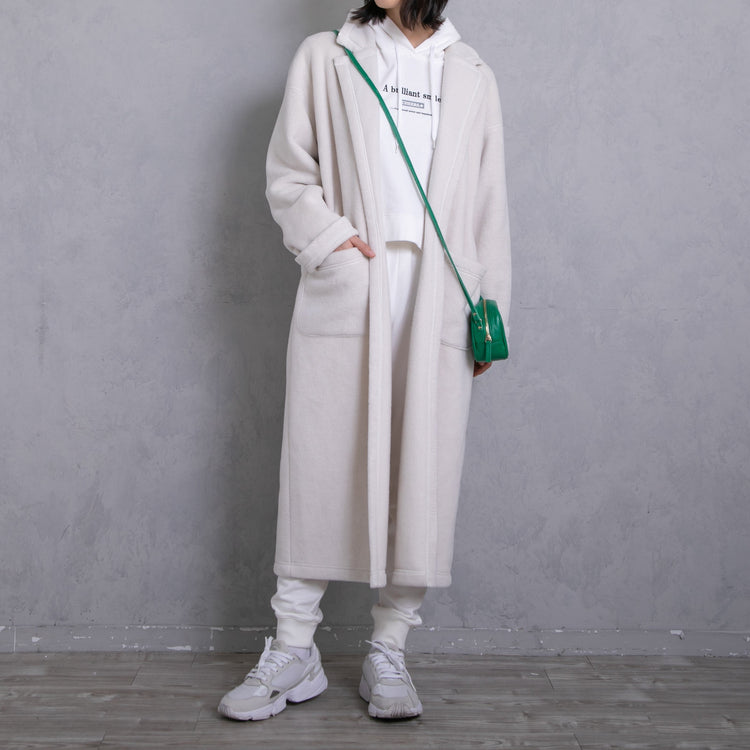 meme rirerire/Mメルトンフリース起毛ジャージー テーラード ライトロングコーディガン